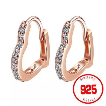 Female Heart Shaped Ear Drops Silver 925 Jewelry Earrings for Women Rose Gold Graceful Engagement Accessory серебряный