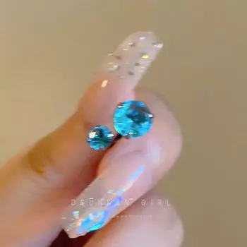 Female Hua Zi Flash Colorful Crystals Classy Earrings Zircon Blue zirconium large small size (2 only)