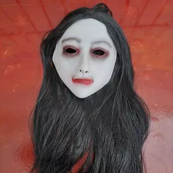 Female Latex Ghost Mask With Long Hair Design For Halloween And Haunted House