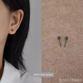 Female Medical Anti-Allergy Sleep No Need to Take off Ceramic Ear Studs Pair of bio-porcelain dark green 4mm stud earrings