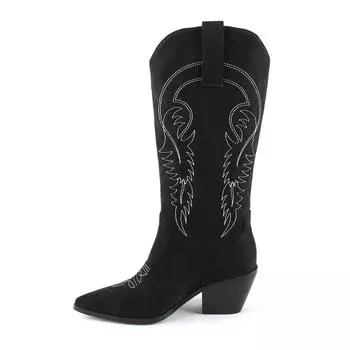 Female pointed artificial PU European beautiful women s leather boots sleeve knight boots warm middle heel women s shoes large size first-hand source 38 коричневый