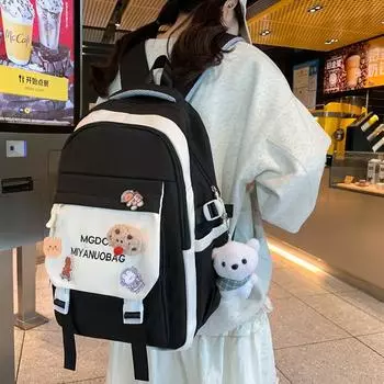 Женская школьная сумка, рюкзак для старшеклассников большой емкости, водонепроницаемый рюкзак для путешествий, компьютера чёрный