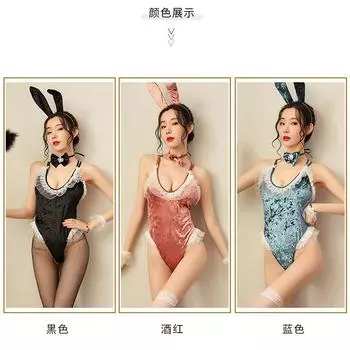 Женский Сексуальный Бархатный Костюм Зайчика Тройка Боди Косплей Соблазнительный Костюм one size fits all