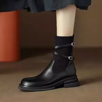 Женские туфли Ботильоны женские Классические современные ботинки Женские эластичные туфли без застежек с круглым носком Низкий каблук с пряжкой на ремне Женские 35