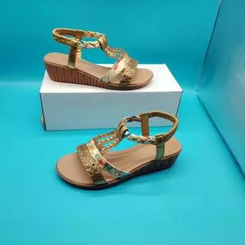 Female Shoes on Sale 2024 Elastic Band Women Sandals Summer Sequins Mixed Colors Solft Sole Casual Wedge Heel Plus Size Sandals 36 королевский синий