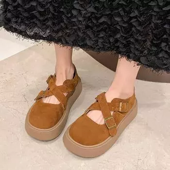 Female Shoes on Sale 2024 New Buckle Women s Flats Autumn Round Toe Solid Outdoor Flat Casual Comfortable Office Ladies Shoes 35 кофейный