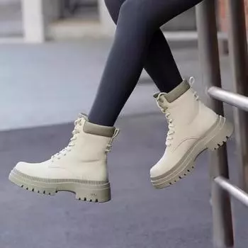 Female Shoes on Sale 2024 New Lace Up Women s Boots Winter Round Toe Warm Mixed Colors Short Barrel Low Heels Fashion Boots 35 чёрный