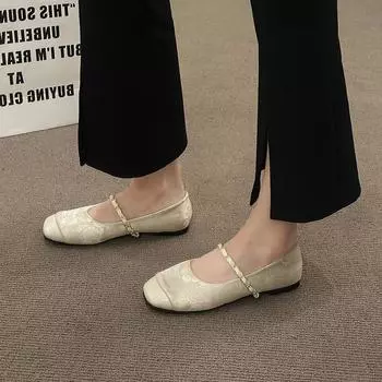 Распродажа женской обуви 2024 года, новые женские туфли Мэри Джейн на плоской подошве, модные туфли на плоской подошве с принтом в виде цепочки и квадратным носком, женская обувь для активного отдыха 35 чёрный