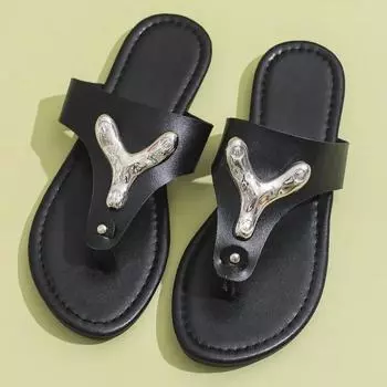 Female Shoes on Sale 2024 Summer New Simple and Versatile Women s Flip Flops Casual Fashion Large Size Flat Slippers Women 35 чёрный