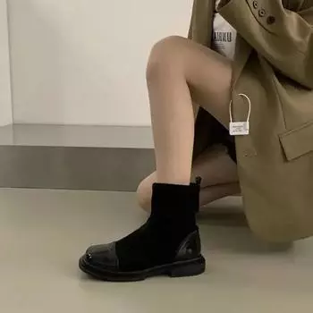 Female Short Shoes Elegant With Medium Heels Black Elastic Booties On Promotion New In Women s Ankle Boots Comfortable Pu Autumn 35