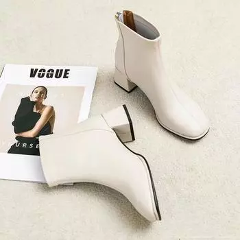 Female Short Shoes Work Leather Black Women s Ankle Boots Elegant with Medium Heels Booties Fur Goth High Quality New Rock Chic 35
