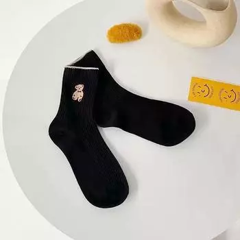 Female Spring and Autumn Lovely Sweet Cartoon Bear Breathable Sweat Suction Tube Cotton Socks 1 pair чёрный
