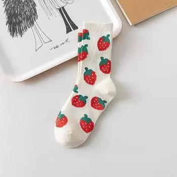 Female Spring and Autumn Personality Letter Pink Strawberry Love All Build College Wind Tube Socks 1 pair