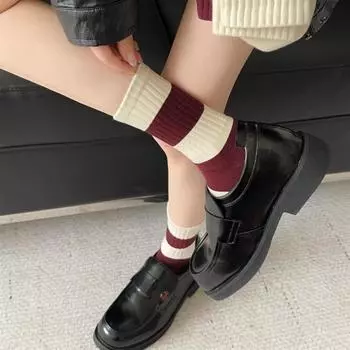 Female Spring and Autumn Sweet Bow Stripe All Kinds of Breathable Tube Cotton Socks 1 pair