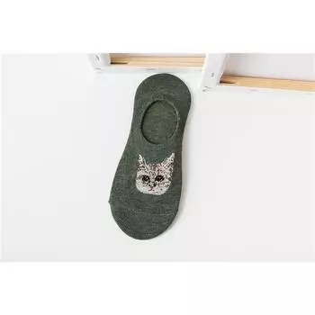 Female Spring and Summer Cotton Cute Cartoon Cat Head Anti Take Off Shallow Mouth Invisible Socks 1 pair