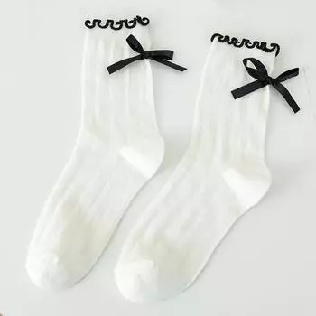 Female Spring and Summer New Style Bow Lace Hollow In Tube Socks 1 pair