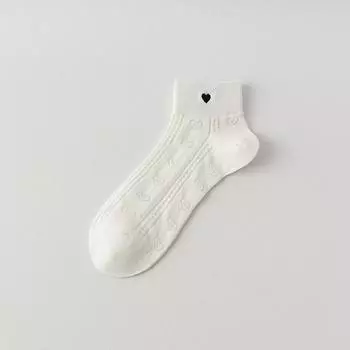 Female Spring and Summer Thin Love Embroidery Sweat Breathable Boneless Mesh Short Tube Cotton Socks 1 pair