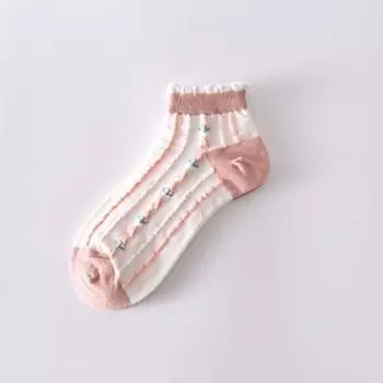 Female Spring Summer Thin Money All GO Up Flower Lace Lovely Pink Pastoral Socks 1 pair