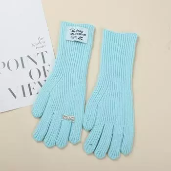 Female Student with Wool Knitted Bow Gloves Cute Korean Version Solid Color Autumn and Winter Riding Warmth and Touch Screen Trend average size