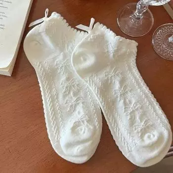 Female Summer Thin Model Lovely Bow Low Help Shallow Mouth Mesh Breathable Lace Socks 1 pair