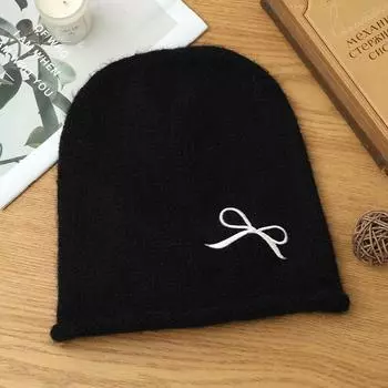 Female Sweet and Cute Bow Embroidered Drawstring Cold Hat Autumn and Winter Fashion Windproof Warm Wool Hat One Size
