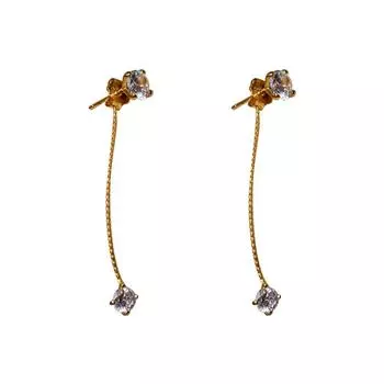 Female Temperament Front And Back Two wear Simple Long Tassel Stud Earrings Jewelry Zircon Earrings