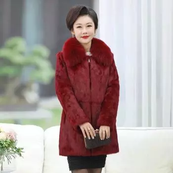 Женская зимняя длинная стильная шуба из натурального меха, теплая толстая куртка из меха кролика, женская шуба из 100% натурального меха кролика с воротником из меха лисы S чёрный