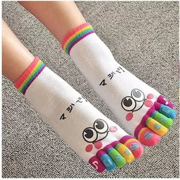 Female Women Cute Cotton Crew Weight 1 Pair Micro Performance Five Toe Socks