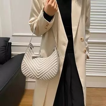 Feminine PU leather shoulder bag seam monochromatic interior compartment saddle type high quality zipper fashion bags