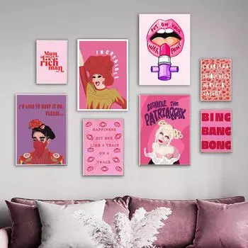 Феминистская мода ТВ-шоу настенное искусство холст картина розовая сила девушек цитата принты постер подарок современная картина гостиная кровать декор 21x30cm No Framed