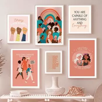 Феминистская девушка, сила, равенство, плакаты на скандинавскую тему и принты, настенная живопись на холсте, настенные панно для декора гостиной A4 21x30cm No Frame