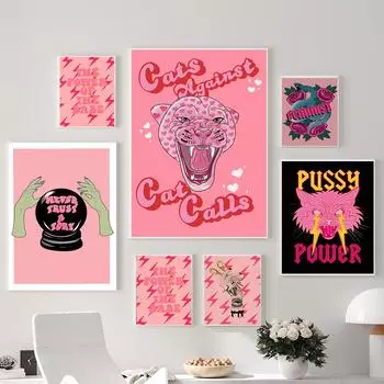 Феминистская мода Art Pink Girl Power Wall Art Картина на холсте Печать для девочек Подарок Современные фотографии Гостиная Спальня Настенный постер 21cm30cm NoFrame