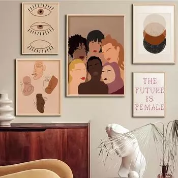 Феминистская мода Art Pink Girl Power Wall Art Картина на холсте Печать для девочек Подарок Современные фотографии Гостиная Спальня Настенный постер 21x30cm No Framed