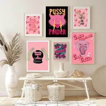 Феминистская мода Art Pink Girl Power Wall Art Картина на холсте Печать для девочек Подарок Современные фотографии Гостиная Спальня Настенный постер 21x30cm No Framed