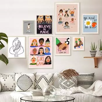 Феминистские плакаты Girl Power, настенные художественные принты, картины, будьте добры ко всем видам, цитаты, холст, живопись для гостиной, украшение дома 21x30cm No Framed красный