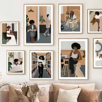 Феминистские постеры на скандинавскую тему и принты, черная женщина, читающая девушка, Power Boho, настенная живопись на холсте, настенные картины для декора гостиной A4 21X30cm No Framed