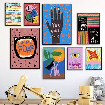 Феминистский мультяшный художественный принт, картина, мотивационная цитата, позитив, уход за собой, холст, постеры для девочек, настенный домашний декор, фотографии 21x30cm No Framed