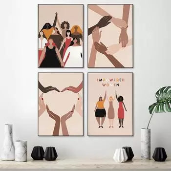 Феминистский постер в стиле бохо, женский холст, картина, скандинавская девушка, Power Print, детская настенная художественная картина для гостиной, домашний декор 21*30cm