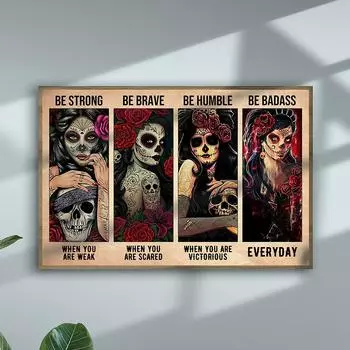 Феминизм сильный храбрый скромный плакат сахарный череп искусство холст ретро принты девушка сила цветок настенная живопись гостиная домашний декор 21cm30cm NoFrame