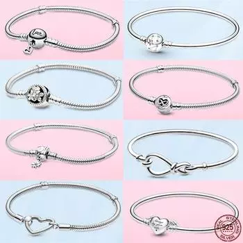 Femme Браслет 925 пробы стерлингового серебра змея браслет-цепочка в форме сердца для женщин Fit Charms Бусины ювелирные изделия подарок 18cm морская ракушка