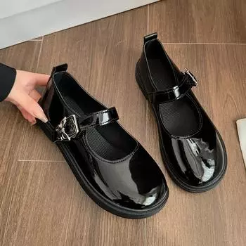 Femme Luxury Black Flat Shoes Women Autumn NewVintage Mary Jane Shoe Student Leather Shoes British Women Shoes Zapatillas 37
