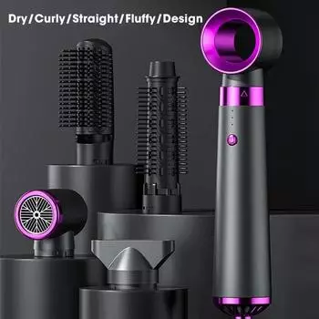Фен 5 в 1, отрицательный ион, уход за волосами, фен с одним шагом, горячий холодный воздух, стайлер, расческа, профессиональный высокоскоростной фен без лезвий EU серый