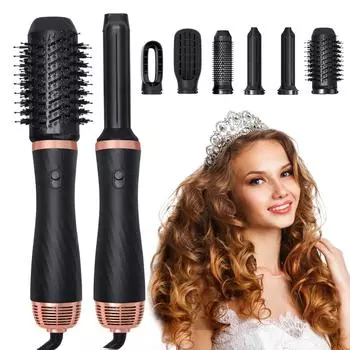 Фен 6 в 1 Многофункциональный электрический гребень Выпрямитель с отрицательными ионами Расческа для завивки волос Съемная нагревательная щетка Фен us