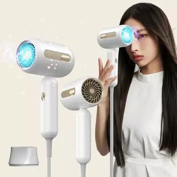 Фен Benicci Ion Blue LED Большой объем воздуха NTC Контроль температуры 3 режима 1200 Вт Насадка для быстрой сушки в комплекте Холодный воздух Горячий воздух Легкий и компактный