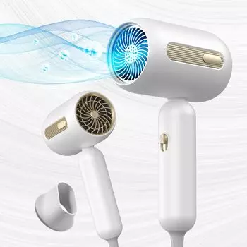 Фен Benicci Million Negative Ions Blue LED Большой объем воздуха NTC Контроль температуры 3 режима 1500 Вт Насадка для быстрой сушки в комплекте Холодный воздух Горячий воздух