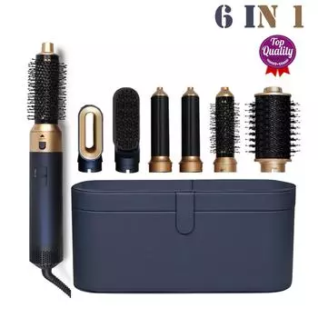 Фен для волос 6 Hop 1 с электрической завивкой, щипцы для завивки с феном и выпрямляющей щеткой цвета берлинской лазури/богатой меди us