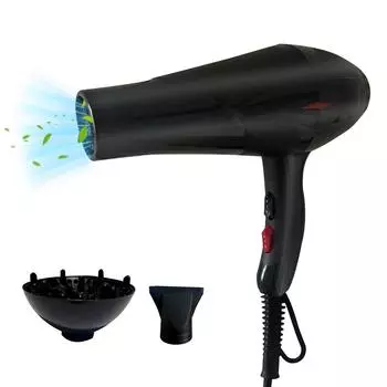 Фен с диффузором, профессиональный салонный фен, высокая мощность, идеально подходит для использования дома и в общежитии, подарок для женщин и мужчин - EU P EU чёрный