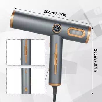 Фен с отрицательными ионами, 11000 об/мин, 3 скорости, 3 режима нагрева, светодиодный экран для использования дома и в салоне UK Plug серый