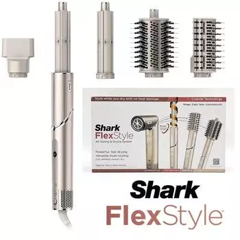 Фен Shark HD430 FlexStyle с отрицательными ионами и функцией Airwrap, мощный фен-щетка и мультистайлер с бигуди с функцией Auto-Wrap