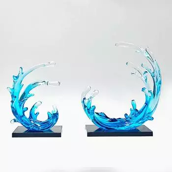 Фен-шуй Богатство Энергия Воды Волна с Фиолетовым Жемчугом Смола Украшения Дома Офис(Включая базу дисплея) 24X12X26CM синий